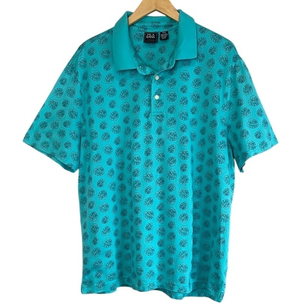 Jos. A.Bank Men’s Traveler Tropical Leaf Print Golf Polo Shirt Teal Size XL